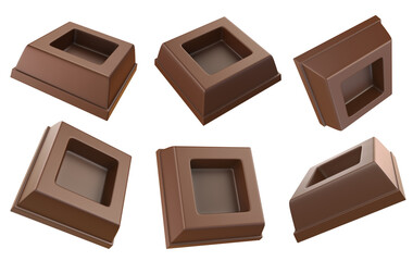 set of chocolate pieces. isolated on white background. 3d illustration. clipping path.
