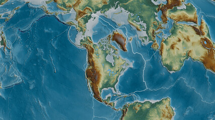 North American tectonic plate - outlined. Relief