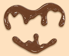 hocolate in the form of heart. Melted chocolate syrup on white background. Liquid chocolate on a white background. 3d illustration