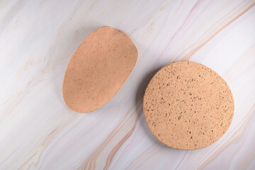 Wooden cutting board on a gray marble background