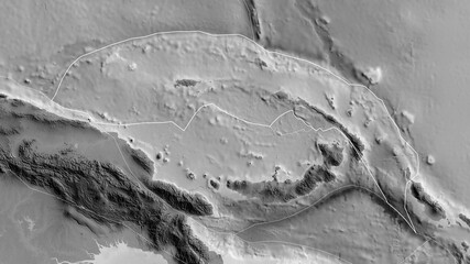 North Bismarck tectonic plate - outlined. Grayscale