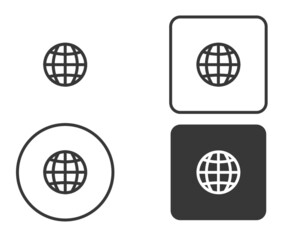 World wide web concept globe icon set. Planet web symbol set. Globe icons for websites. Globe symbol web icon set with www sign. Planet icon with world wide web sign.