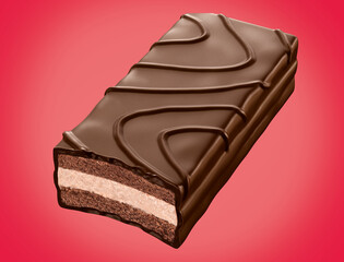 choco pie chocolate coated snacks isolated background. 3d illustration.