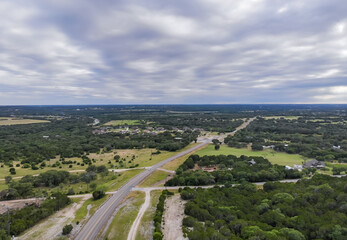 Fototapeta na wymiar Aerical View Towards the Texas Hill Country With Cloudy Skies During daytime