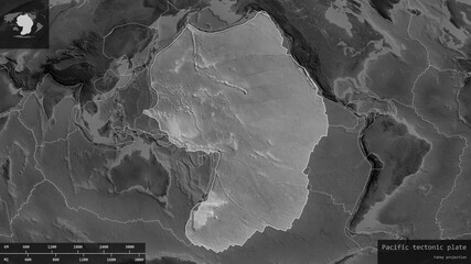 Pacific tectonic plate - composition. Grayscale © Yarr65