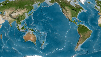 Pacific tectonic plate - outlined. Satellite