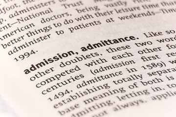 Dictionary definition of the word admission