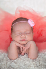 Beautiful newborn baby portrait. Beautiful newborn baby portrait. Sleeping baby on her arms. Sleeping newborn.