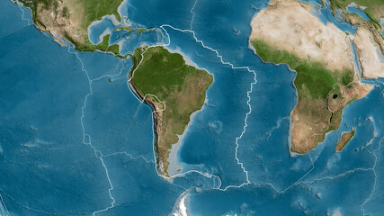 South American tectonic plate - outlined. Satellite