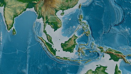 Sunda tectonic plate - outlined. Physical