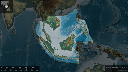 Sunda tectonic plate - composition. Relief
