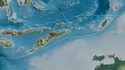 Timor tectonic plate - outlined. Relief