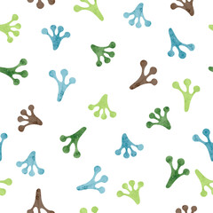 Seamless watercolor frog footprints pattern. Textile, fabric, wallpaper design.