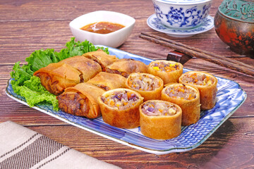 Deep fried crispy spring rolls. Famous  Chinese cuisine