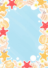 夏　海　貝殻　フレームイラスト