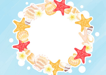 夏　海　貝殻　フレームイラスト