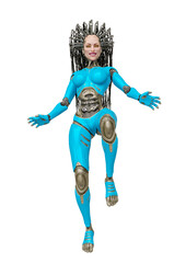 super cyborg is floating in the air