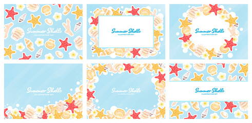 夏　海　貝殻　フレームイラスト