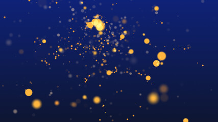 Shimmering particles with bokeh over blue background.