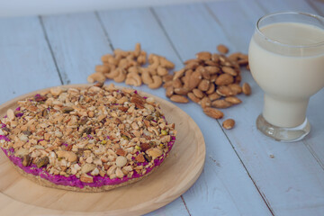 Almond on Purple Cake. purpel sweet potato brownie.