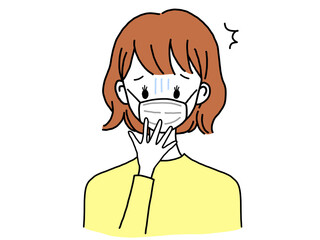 驚くマスク姿の若い女性