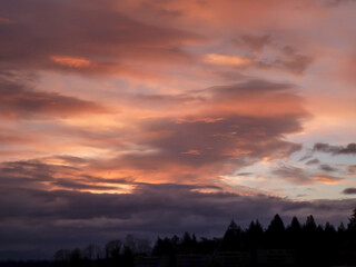 Colorful and foggy sky in the twilight hours.