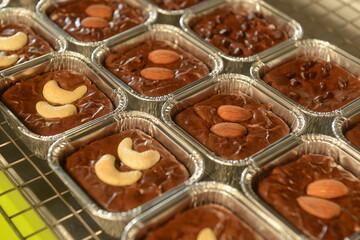 Fresh Homemade Brownies chocolate cake with Almond and Nut. 