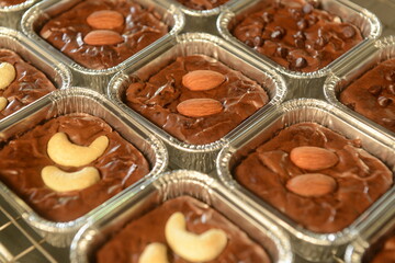 Fresh Homemade Brownies chocolate cake with Almond and Nut. 