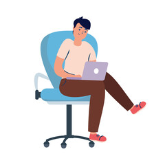 Man with laptop on chair vector design