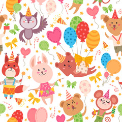 Naklejka premium Animal party elements pattern. For birthday party