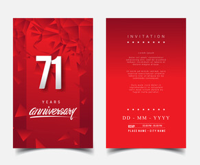 71st Years Anniversary Invitation/Greeting Card with Flat Design and Elegant, Isolated on Red Background. Vector illustration.