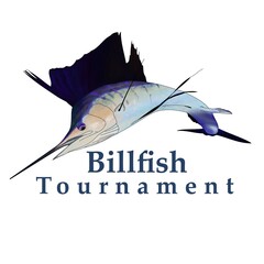 A solo jumping sailfish with tournament lettering