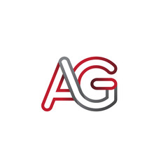 initial logo letter AG, linked outline red and grey colored, rounded logotype
