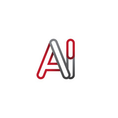 initial logo letter AI, linked outline red and grey colored, rounded logotype
