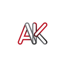 initial logo letter AK, linked outline red and grey colored, rounded logotype