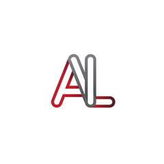 initial logo letter AL, linked outline red and grey colored, rounded logotype