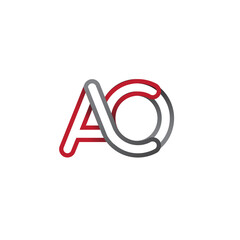 initial logo letter AO, linked outline red and grey colored, rounded logotype