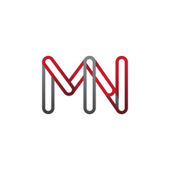 initial logo letter MN, linked outline red and grey colored, rounded logotype