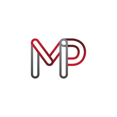 initial logo letter MP, linked outline red and grey colored, rounded logotype