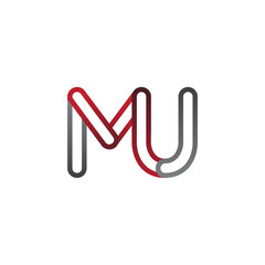 initial logo letter MU, linked outline red and grey colored, rounded logotype