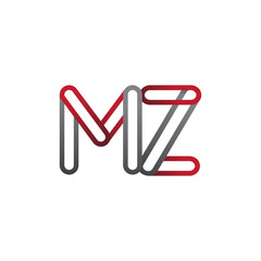 initial logo letter MZ, linked outline red and grey colored, rounded logotype