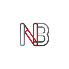 initial logo letter NB, linked outline red and grey colored, rounded logotype