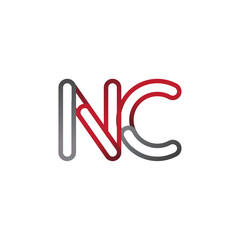 initial logo letter NC, linked outline red and grey colored, rounded logotype