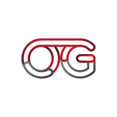 initial logo letter OG, linked outline red and grey colored, rounded logotype