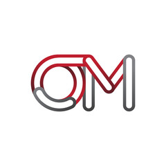 initial logo letter OM, linked outline red and grey colored, rounded logotype