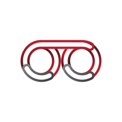 initial logo letter OO, linked outline red and grey colored, rounded logotype