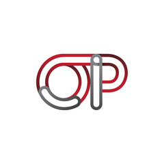 initial logo letter OP, linked outline red and grey colored, rounded logotype