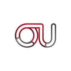 initial logo letter OU, linked outline red and grey colored, rounded logotype