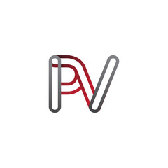 initial logo letter PV, linked outline red and grey colored, rounded logotype