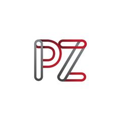 initial logo letter PZ, linked outline red and grey colored, rounded logotype
